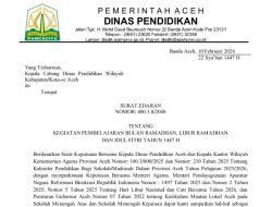 Disdik Aceh Terbitkan Edaran Pembelajaran Ramadhan 1447 H